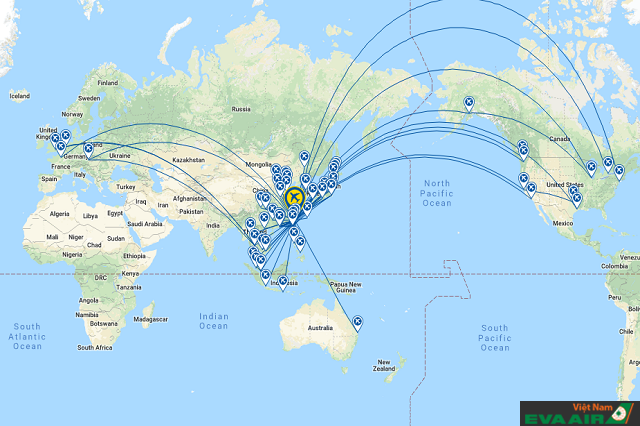 EVA Air có một mạng lưới đường bay rộng khắp các châu lục trên thế giới