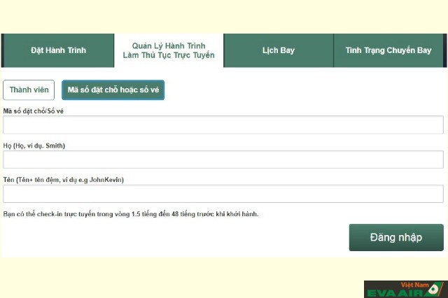 Bạn có thể kiểm tra code tên trang web của EVA Air dễ dàng