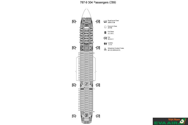 Sơ đồ của ghế ngồi máy bay Boeing 787-9 hãng EVA Air