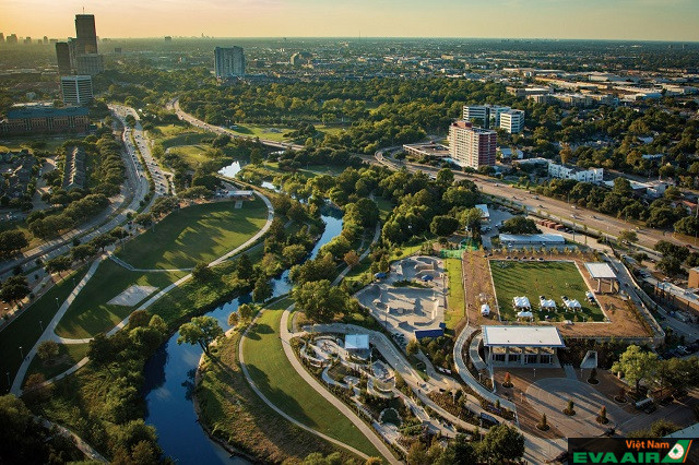 Buffalo Bayou Park nhìn từ trên cao